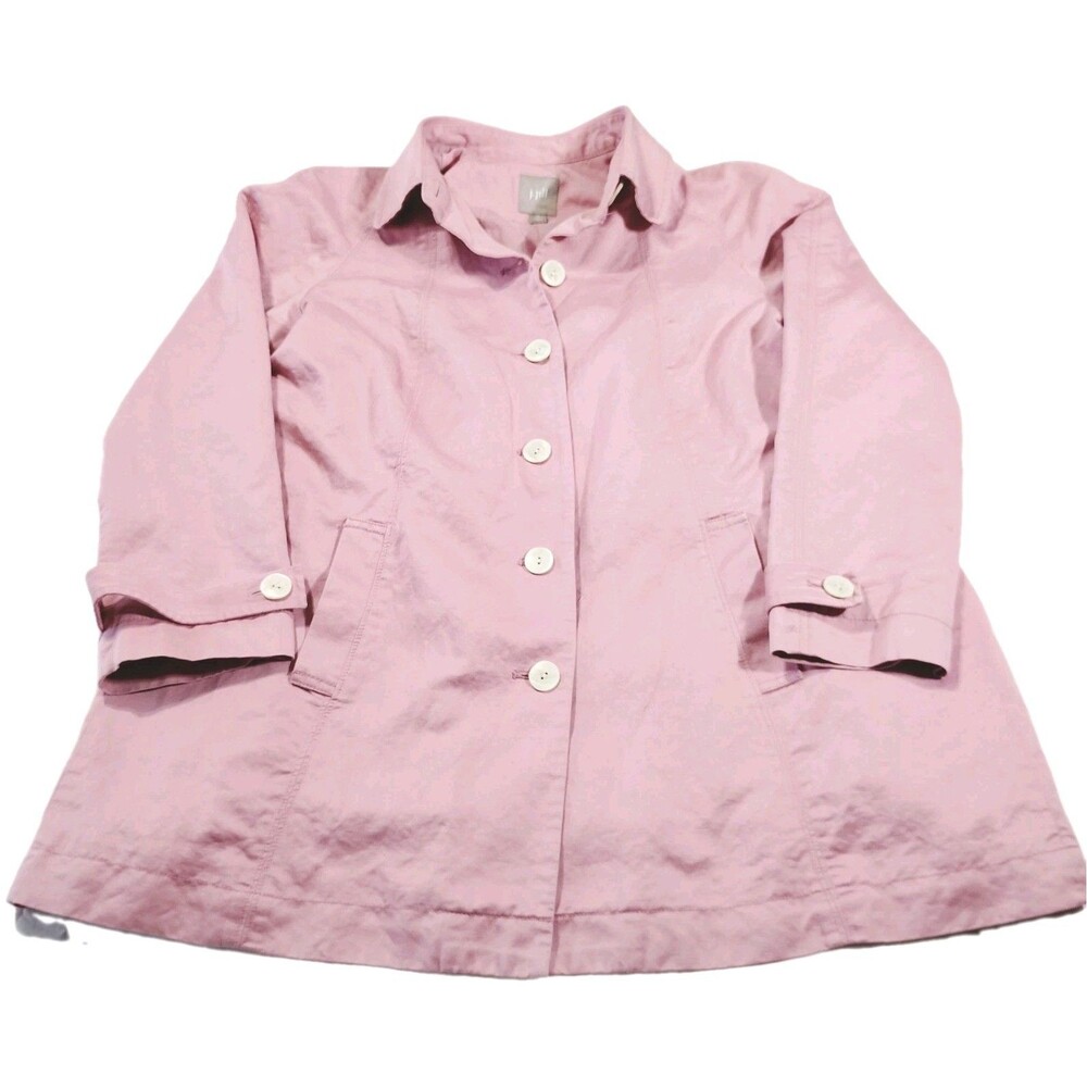 J. Jill Pink Linen Button Up Lightweight Jacket Petite M Pleated Preppy